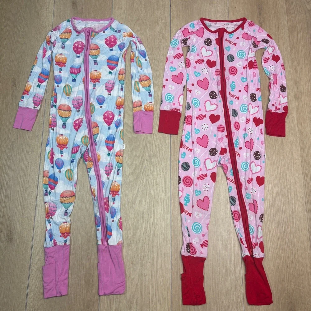 LOT OF 2 Little Sleepies 3T Zippy Bamboo Pajamas Hot Air Balloon Valentine Candy
